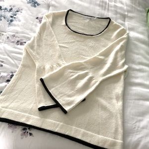 Calvin Klein bell sleeve cream/black trim sweater